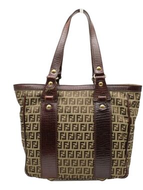 Fendi Brown Zucca Canvas Leather Monogram Tote Shoulder Bag